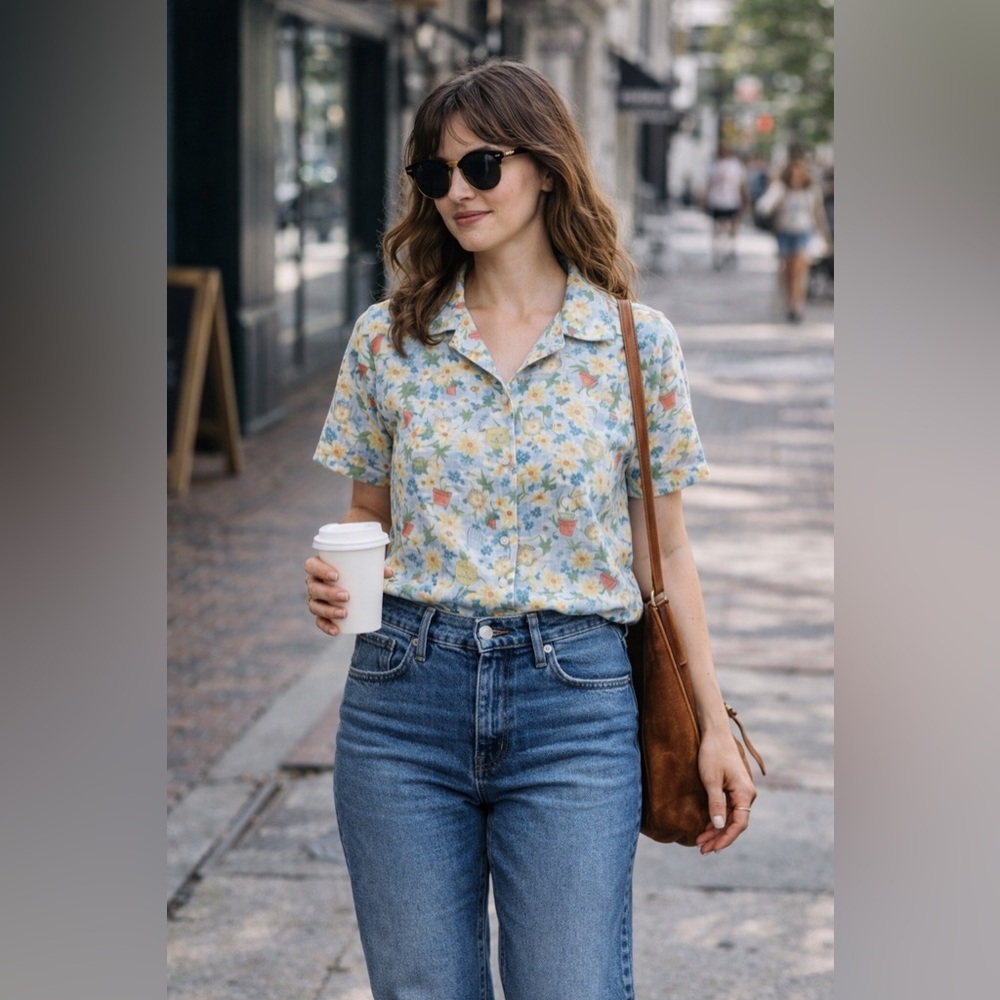 Vintage Woolrich Garden Floral Aloe Planter Short Sleeve Camp Shirt Small